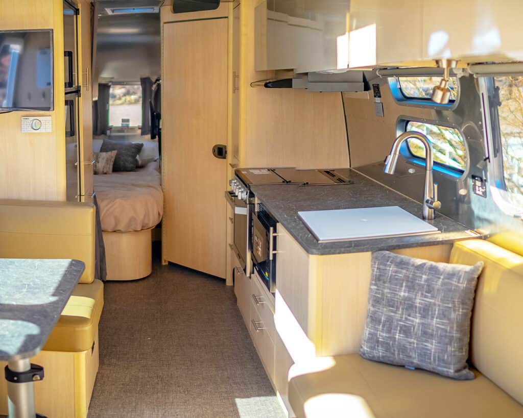 Inside the airstream rental at Royal Gorge Vacation Rentals