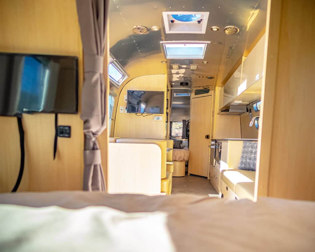Inside the airstream rental at Royal Gorge Vacation Rentals