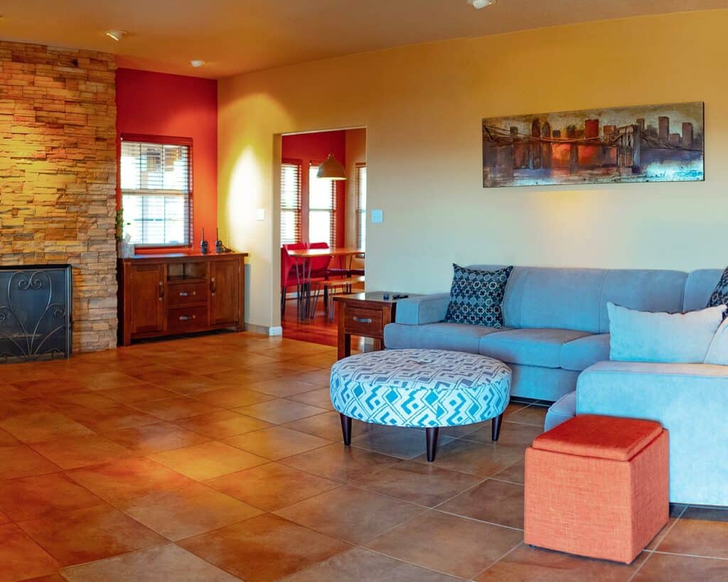 Living room inside Royal Ranch luxury cabin rental