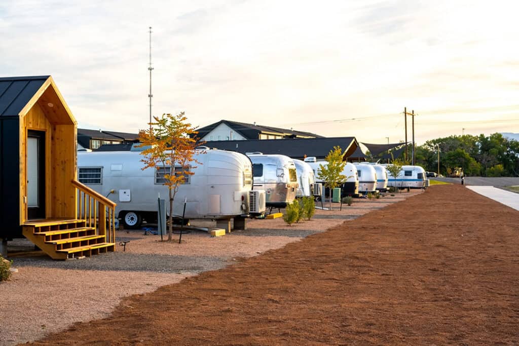 Row of vintage Airstreams near Colorado's Western Slope wine country