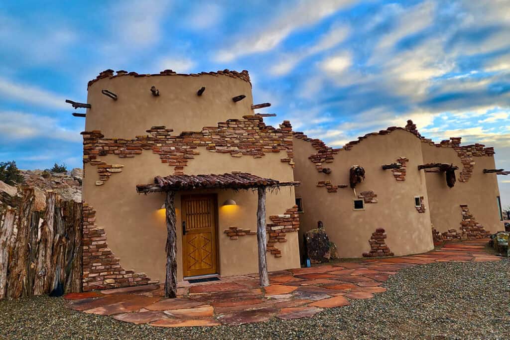 Adobe-style dwellings on the Colorado plains.