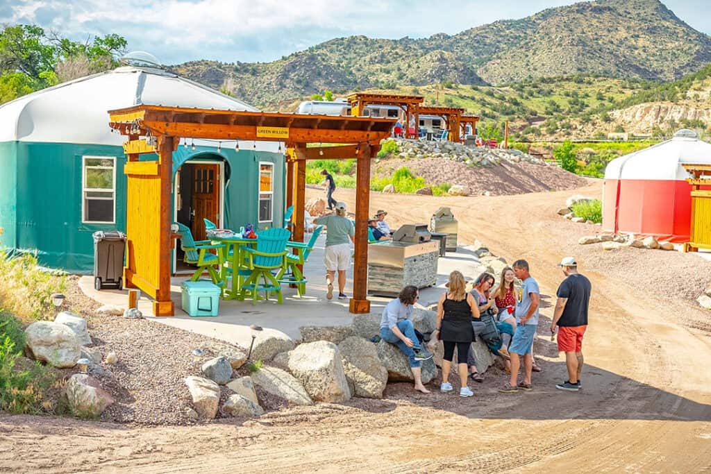 Royal Gorge Vacation Rentals colorful glamping yurts along the Arkansas River
